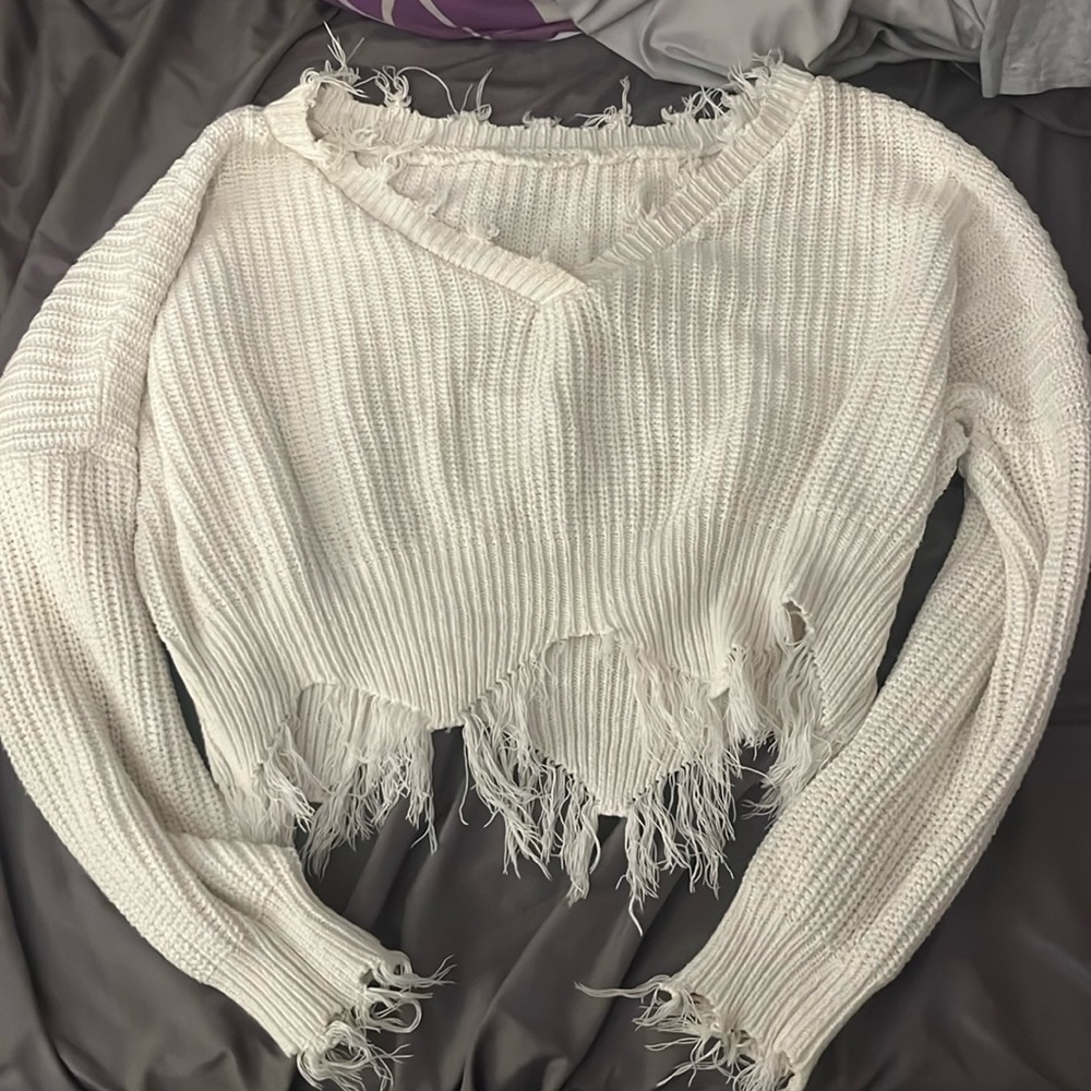 women’s white fringe sweater